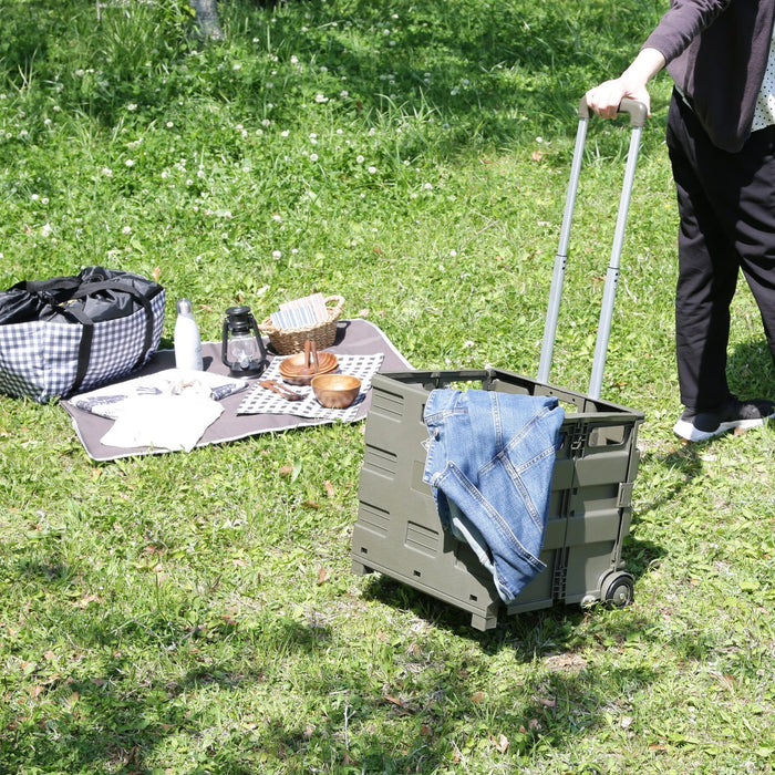 おしゃれな折りたたみ式！荷物を運ぶのに便利なキャリーカート Lサイズフタ付き：送料無料